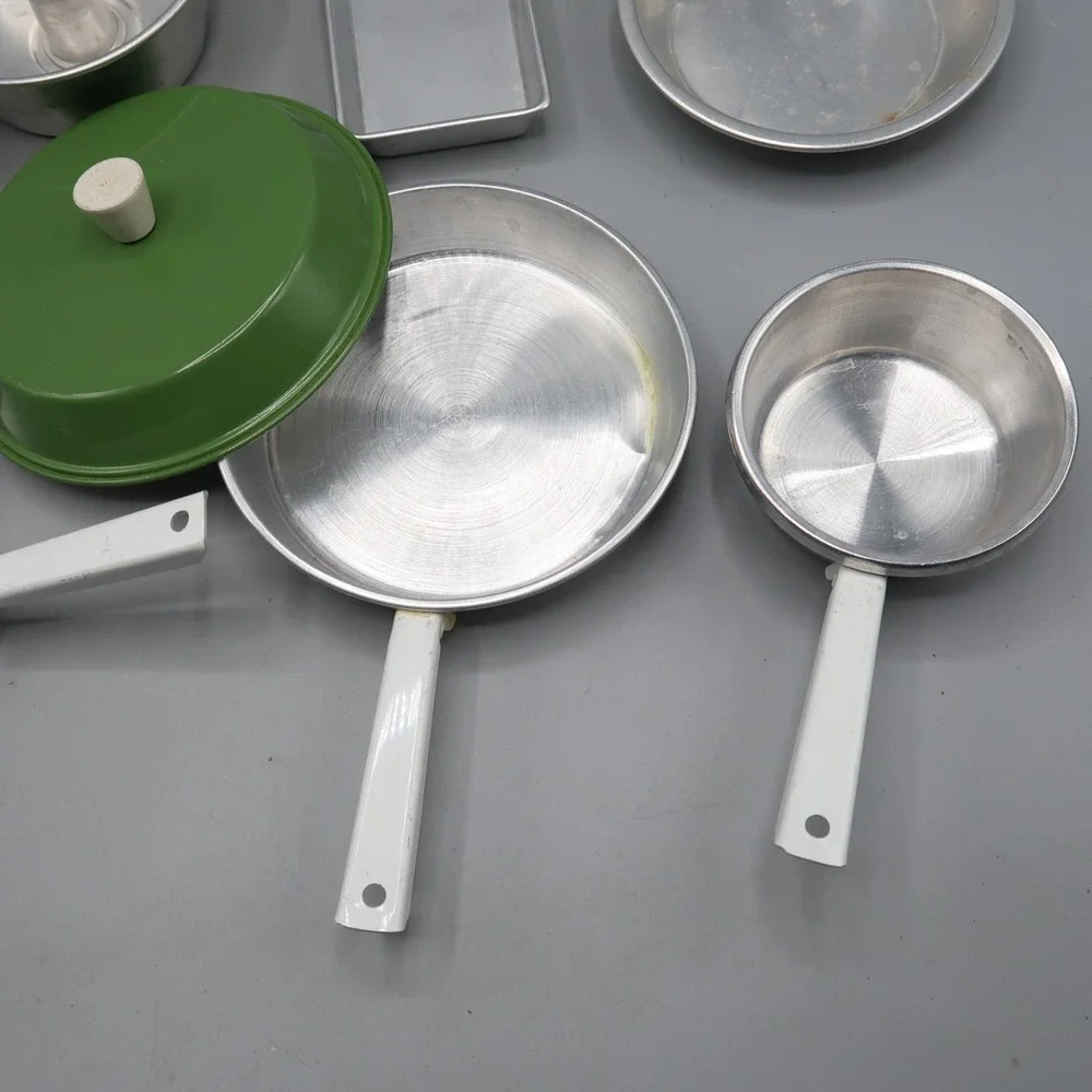Vintage Aluminum Metal Child's Kitchen Play Set Pots &  Pans & Bakeware